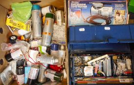 A collection of model makers' tools, paints and accessories: including Draper air compressor,