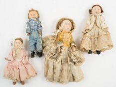 A group of four early 20th century American Philadelphia spoon head dolls, circa 1920s:,