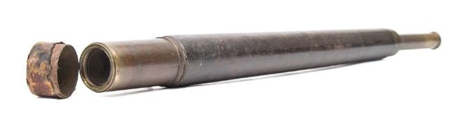 A 19th century single draw telescope by Dollond, London:, the tapering main tube with leather cover,