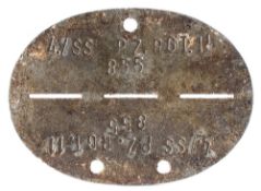 A German grey metal dog tag, stamped '855' and '4./SS PZ.Rgt.11':.
