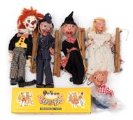 Pelham Puppets, four puppets: including Angel, Clown, Perky, Policeman, Witch with broomstick,