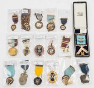 A collection of gilt and enamel Masonic and other lodge jewels:,