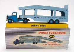 Dinky No 982 Pullmore Car Transporter:, blue cab and light blue trailer with black treaded tyres,