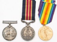 A WWI Military Medal group of three ' L-36221 Cpl A G Barnes RFA':, Military Medal,