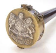 A stained hardwood walking stick: the pommel in the form of a compass with lift off lid bearing