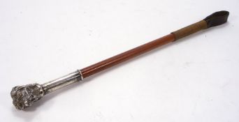 A Victorian silver Terrier dog's head mounted riding whip:,