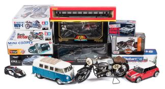 Various makers, a collection of unboxed diecast vehicles: including lorries, motorbikes,