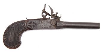 A late 18th /early 19th century Continental double barrel flintlock pistol:, unsigned,
