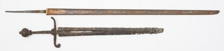 A mid-17th century dagger and an 18th century sword blade:, ( both in poor condition) (2).