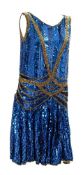 An early 20th century French blue and gold sequin 'Flapper' dress:,