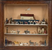 An early 20th century tinplate and treen Noah's Ark and animals:,