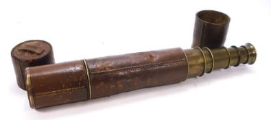 A leather cased five drawer brass spotting telescope by Broadhurst, Clarkson and Co Ltd, London:,