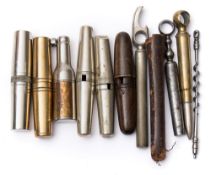A group of six various roundlet corkscrews and four various picnic corkscrews:,