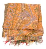 A large 19th century Kashmir wool paisley pattern shawl:,