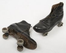 A pair of early 20th century 'Gloria -Special' roller skates:, solid cast aluminium wheels,