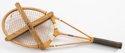 A Hazell's Green Star Streamline wooden tennis racket :, circa 1936, number 1533,