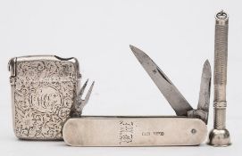 A Victorian silver vesta case with cigar cutter cover, maker Horton & Allday, Birmingham 1886:,