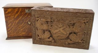 An early 20th century Chinese carved hardwood cigar box with Machine Gun Corps crest:,