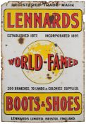 An enamel advertising sign for 'Lennards World-Famed Boots and Shoes, Bristol':, red,