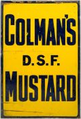A 'Colman's DSF Mustard' enamel advertising sign in blue and yellow,: 91 x 61cm.
