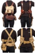 A re-enactment set of WWI 1914 pattern leather webbing:, with period bayonet,