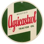 A 1960s circular aluminium Wakefield 'Agricastrol' Tractor oil advertising sign,: 60cm diameter.