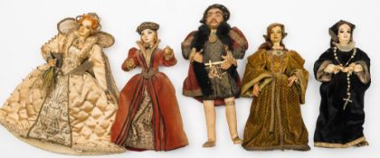 A group of five mid 20th century dolls of Henry VIII,