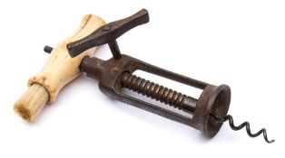 A 19th century bone handled steel twin pillar rack and pinion corkscrew by Lund, London:,