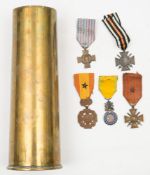 A group of WWI service medals:, Including a Croix de Guerre, Medal Militaire,