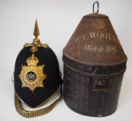 An Edwardian Welsh Regiment Officer's Home Service 1878 pattern blue cloth helmet by F W Flight,