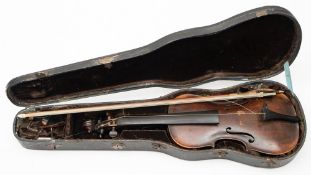A 19th century Saxon violin: the two-piece back of narrow flame and curl inscribed David Hopf,