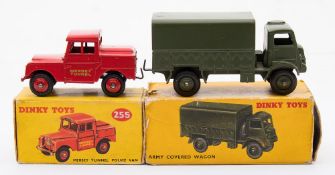 Dinky No 623 Bedford army covered wagon :, in green with rigid solid tyres,