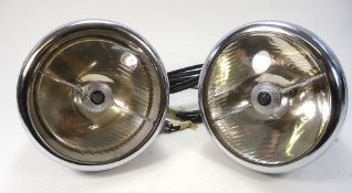A pair of Lucas B166S headlamps:, single bar and diffuser impressed 'Bi-Flex Longrange',
