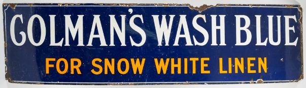 A 'Colman's Wash Blue For Snow White Linen' enamel advertising sign:, 41cm x 159cm .