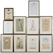 A group of nine various Vanity Fair and Spy prints of cricketers: and a later reprint of W G Grace