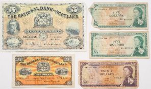 A 1955 National Bank of Scotland £5 note:, together with a 1957 £1 note,