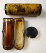 An amber and gold mounted cheroot holder:, cased,