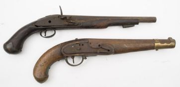 Two 19th century flintlock pistols:, (a/f) .