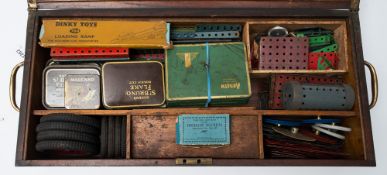 A collection of various Meccano in a mahogany writing slope:.