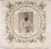 A late 19th century W G Grace commemorative handkerchief 'Champion Cricketer of the World':,