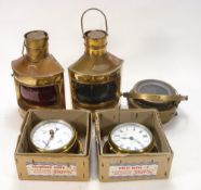 A Sestral 3 1/2 inch bulkhead yacht clock and matching barometer in original boxes:,