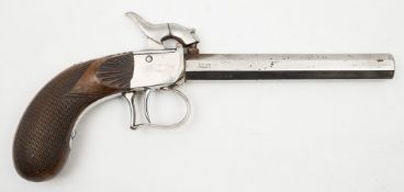 A Continental percussion cap pistol:, the 5 1/2 inch octagonal barrel with proof marks,