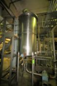 ~500 Gal Vertical Single Wall S/S Tank with Hinged Lid, S/S Legs, Rosemont Level Sensor, (Tank