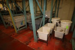 Assorted Totes, Rubbermaid Cans, Portable Totes and Rubbermaid Trash Dumpsters