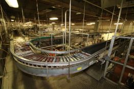 1000s of Feet Automotion Overhead Roller Conveyor in Packaging Area with Drives, S/S Drain Pans, 15