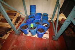 Pallet of Nuts and Bolt Hardware with Shop Counter, Stands and Carts