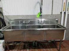 3-Bowl S/S Sink with (2) Faucets and Sprayer, Overall Dimensions ~75
