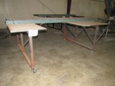 Packing Table with 10ft Hydrol Roller conveyor and two work surface with plywood tops on casters,