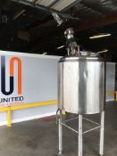 200 Gallon Stainless Steel Jacketed Tank with Top Mixer, Top Manhole, High Shear Mixer Blade, Baldor