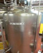 500 Gallon Jacketed Processor Tank, Dish Head, Dish Bottom, Top Agitation, 75 inch Diameter x 105